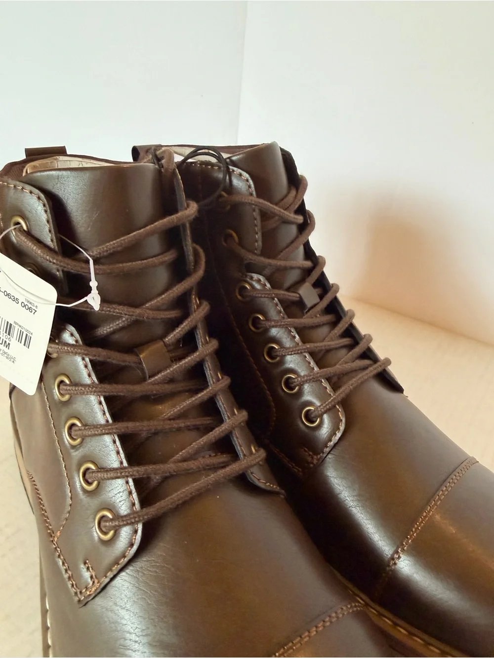 jf j.ferrar Men's Slate Brown Faux Leather Lace-Up Boots with Buckle